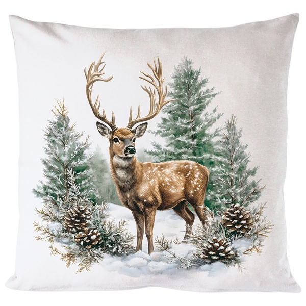 Kissenhülle Hirsch im Winterwald 40x40cm