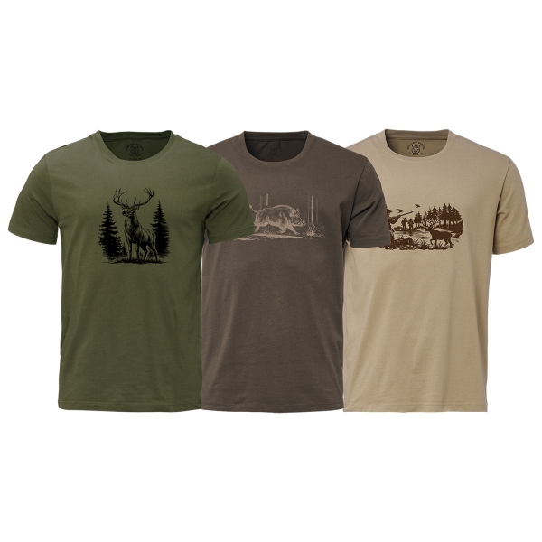 T-shirt met print 3-pack (RE1027+RE1028+RE1029) olijf/bruin/beige