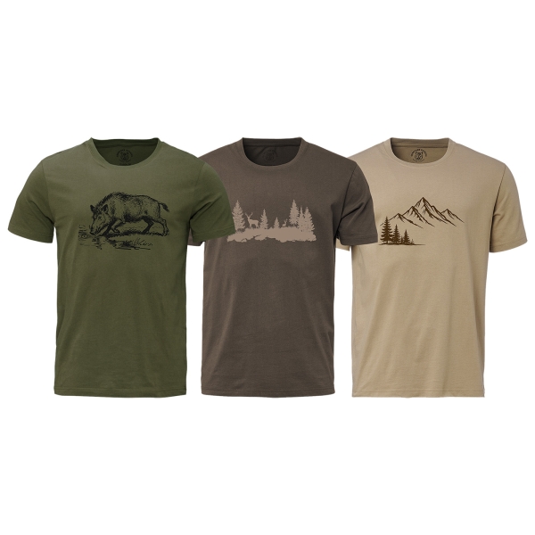 T-shirt met opdruk, set van 3 (RE1040+RE1041+RE1042) olijfgroen/bruin/beige