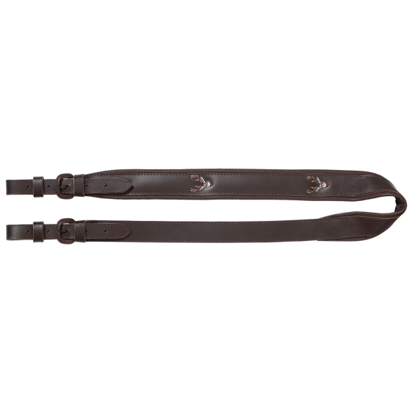 Geweerstrop hertenkop van sterk bruin leer