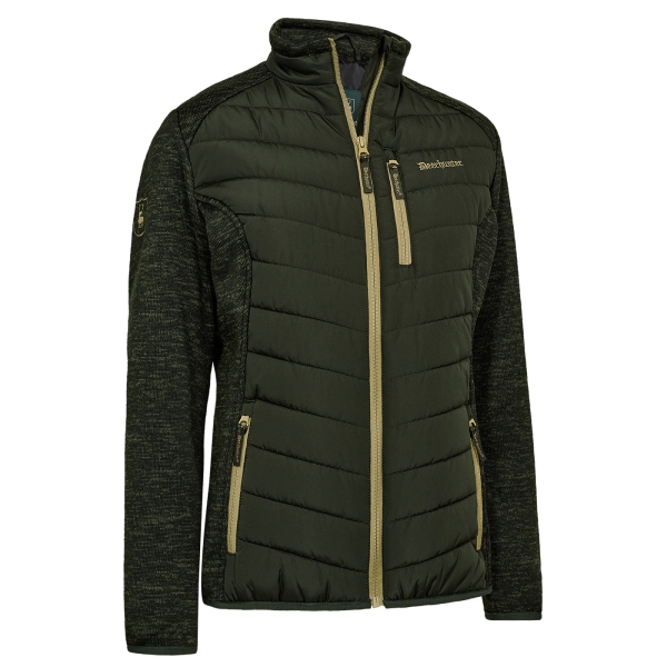 Gewatteerd dames gewatteerd jack Lady Moor met gebreide fleece inzetstukken olijf/beige