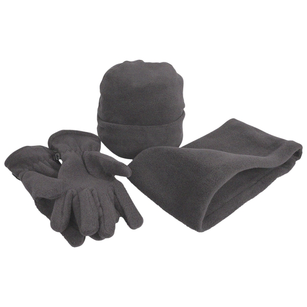 Set van muts, lus en handschoenen grijs