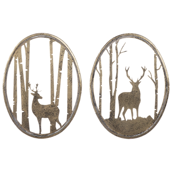 Wandreliëf ovaal hert in het bos set van 2
