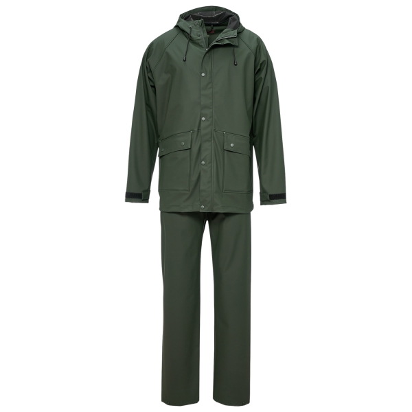 Regenset moessonjas en -broek olijf