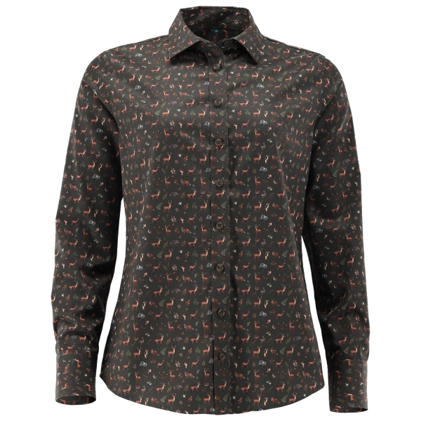 Damesblouse met jachtmotieven, donkerolijfgroen/bruin