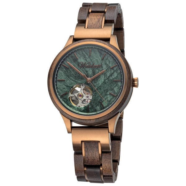 Mystic Verde automatisch dameshorloge met houten bandje