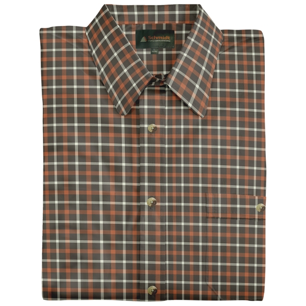 Ruitjesoverhemd korte mouw olijf/oranje