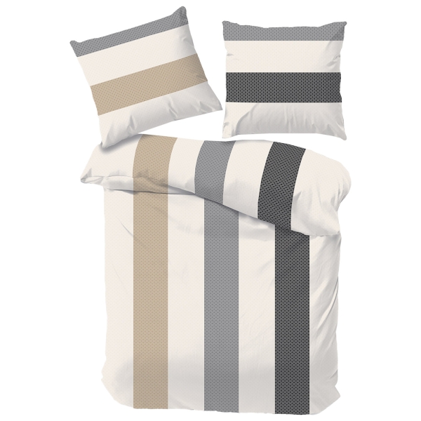 Fijn uni gestreept bedlinnen beige/grijs 135x200 / 80x80