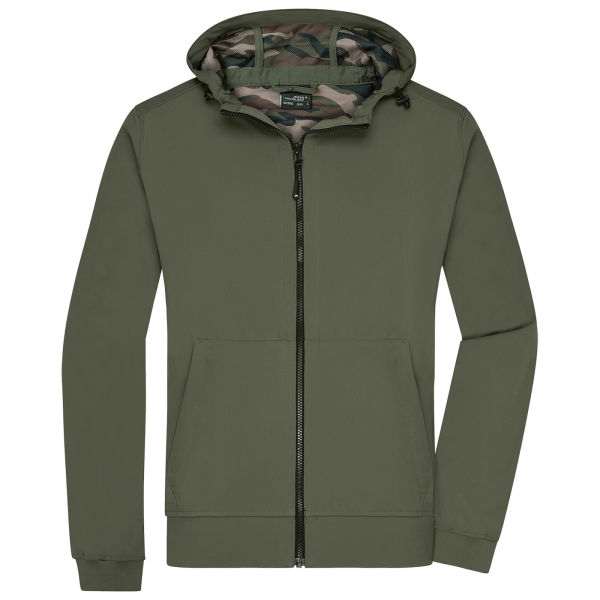 Softshell jas met capuchon olijf/camo