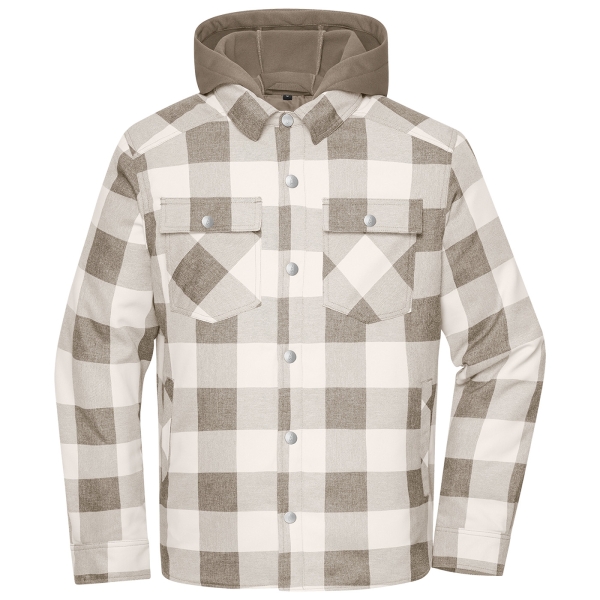 Gewatteerd geruit overhemd met capuchon lichtbruin/beige