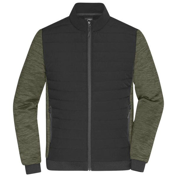 Gewatteerd gewatteerd jack met gebreide fleece inzetstukken zwart/olijf