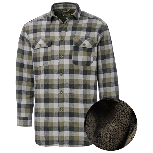 Geruit flanellen overhemd met teddyvoering olijf/grijs/antraciet