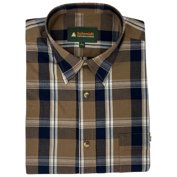 Geruit overhemd korte mouw bruin/beige/blauw