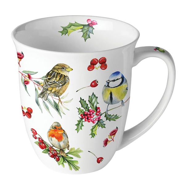 Mok met vogels in de winter