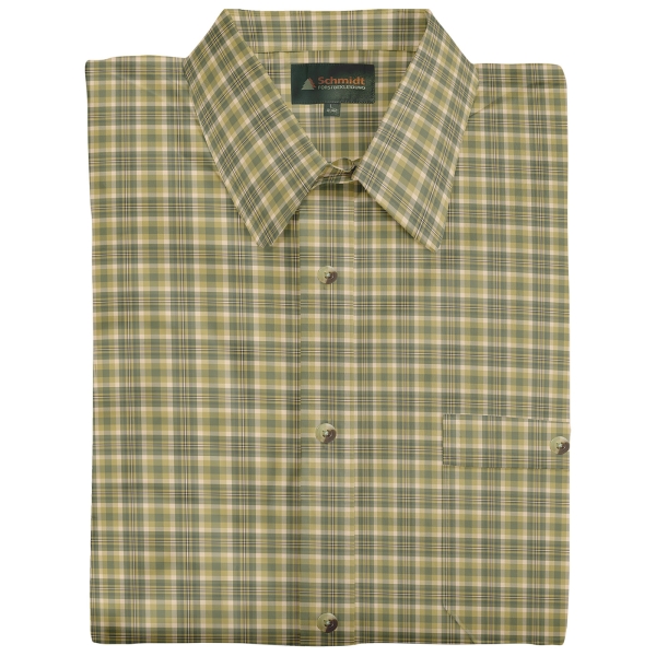 Ruitjesoverhemd korte mouw olijfgeel