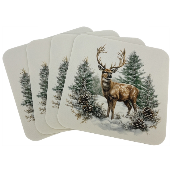 Onderzetters met herten in het winterbos - set van 4