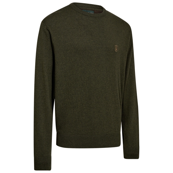 Harrington-trui met ronde hals, olijfgroen gemêleerd