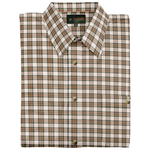 Ruitjesoverhemd korte mouw olijf/beige/oranje