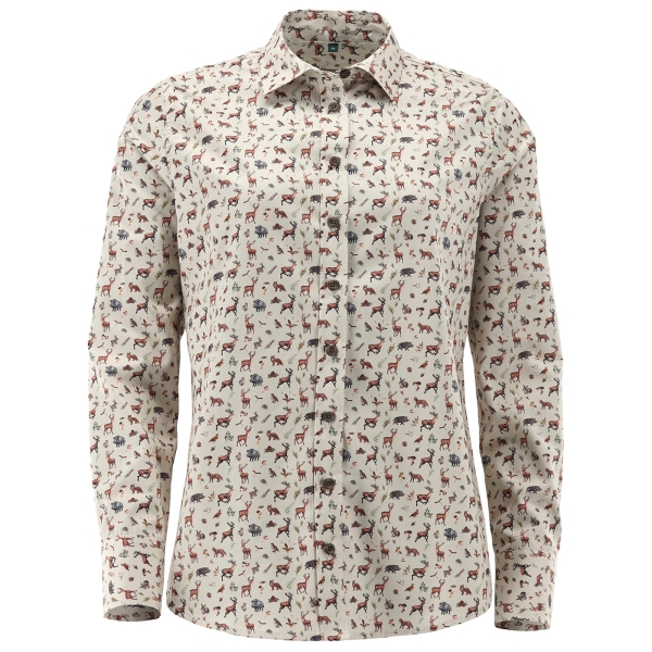 Damesblouse met jachtmotieven, wolwit/bruin
