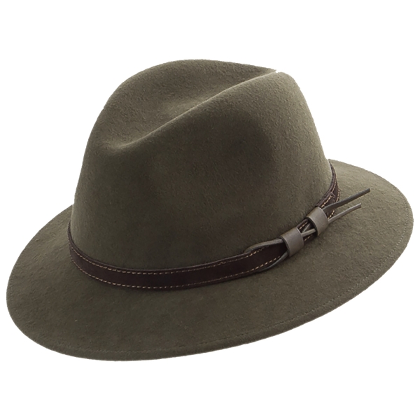 Hoed met leren band olijf