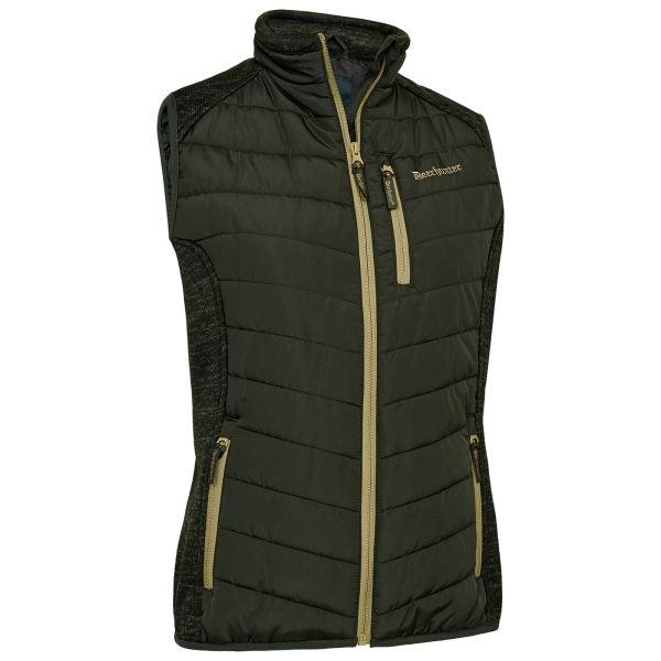 Lady Moor gewatteerd vest met gebreide fleece inzetstukken olijf/beige