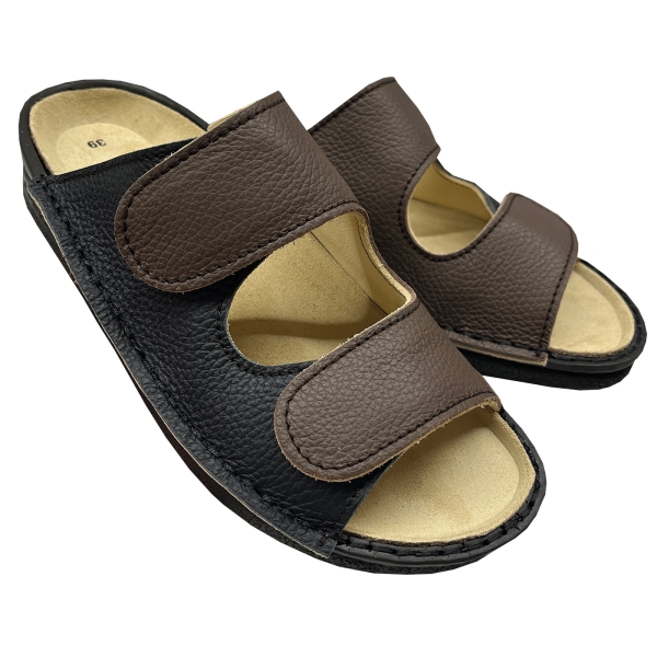 Slipper / Sandaal met klittenband bruin/zwart