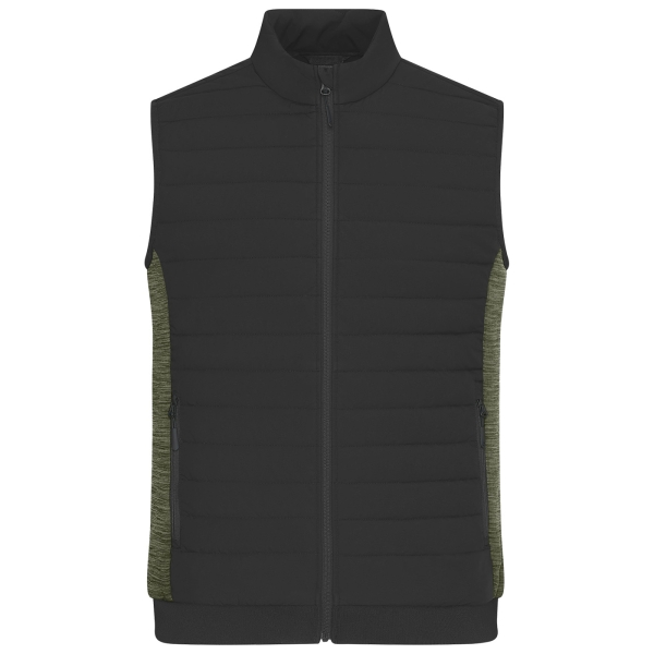 Gewatteerd gewatteerd vest met gebreide fleece inzetstukken zwart/olijf