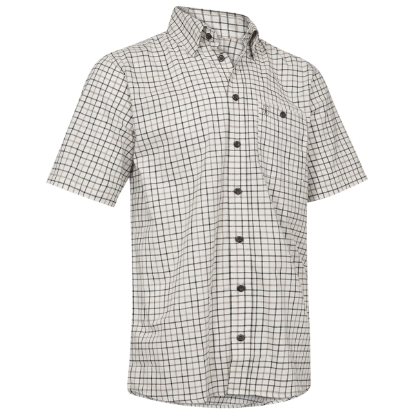 Ruitjesoverhemd korte mouw Gavin wit/olijf/beige