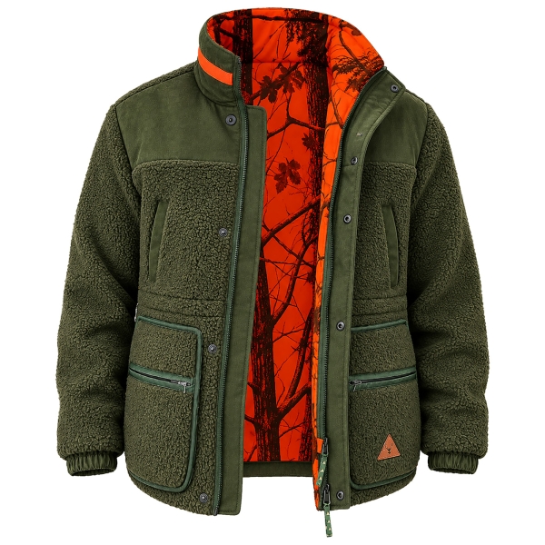 Omkeerbare parka van vezelvacht met membraan, olijfgroen/oranje camouflage