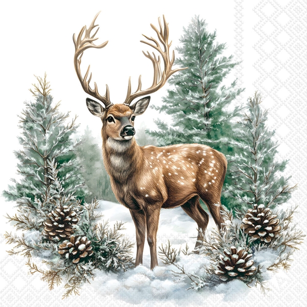Servetten met herten in het winterbos