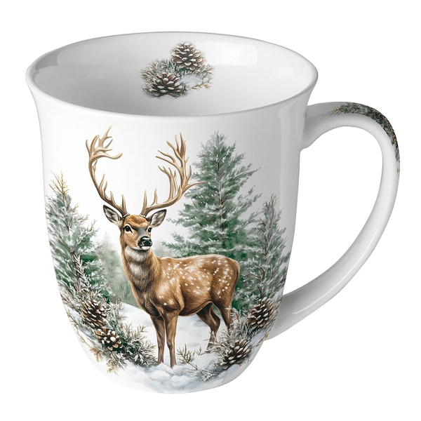 Mok met hert in het winterbos
