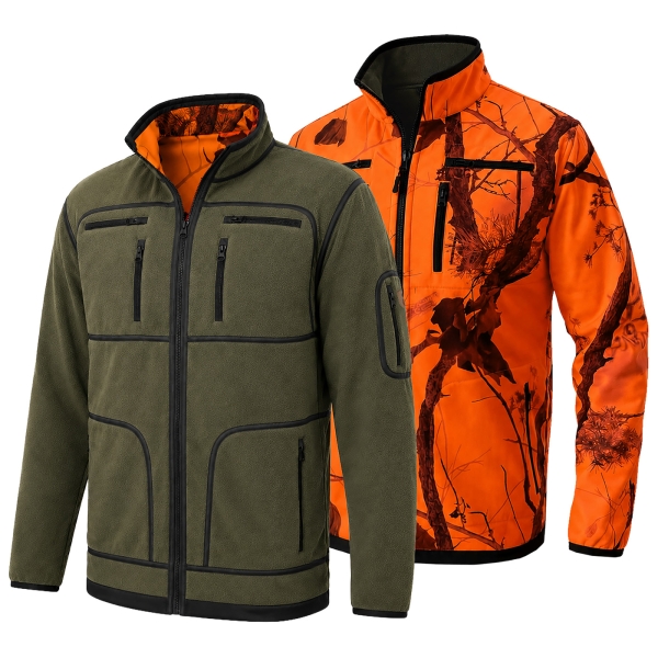 Fleece-omkeerbaar jack Ash met membraan, olijfgroen/oranje camouflage