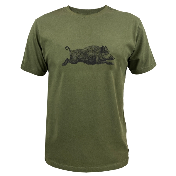 T-shirt met wilde zwijnenprint olijf/zwart