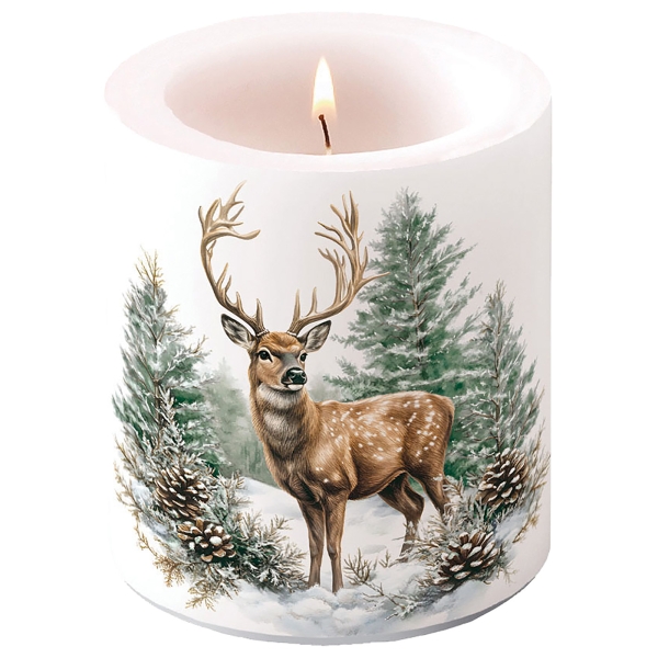 Kaars met hert in het winterbos