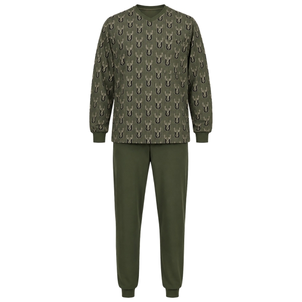 Pyjama met hertenprint, olijfgroen