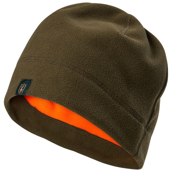 Fleece muts/beanie olijfgroen/oranje