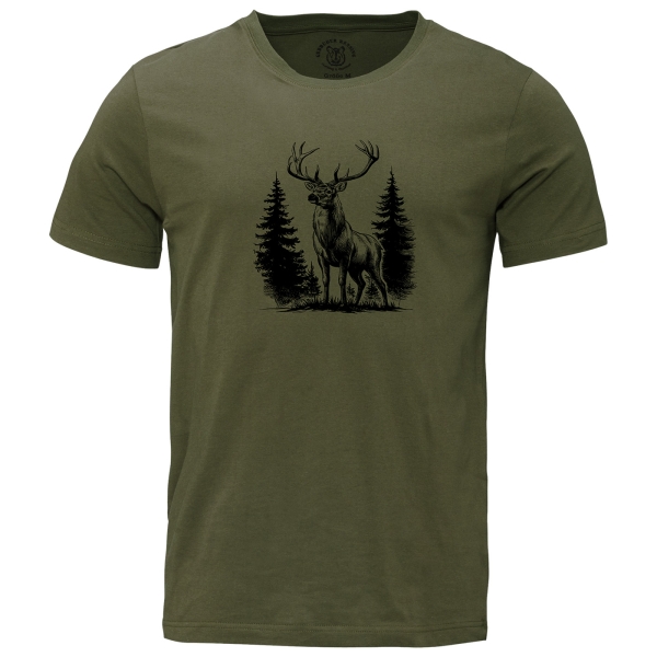 T-shirt Hert in het bos olijf/zwart