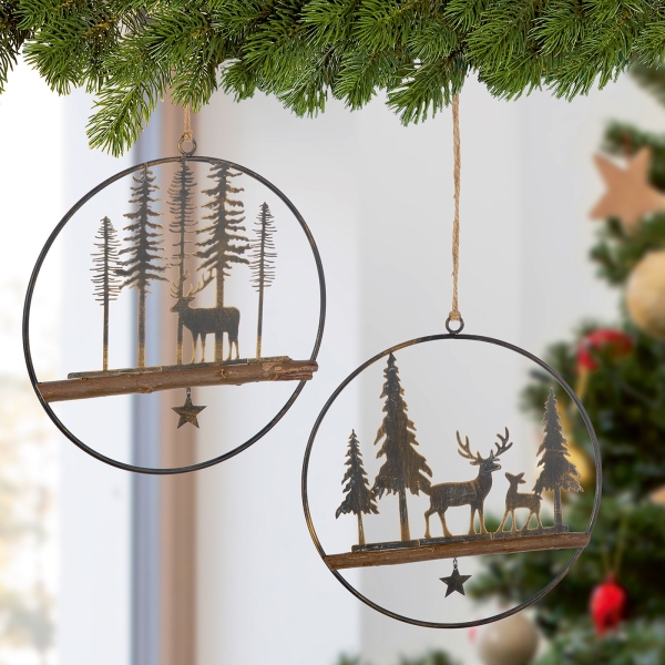 Hera-hanger, rond, hert in het bos, set van 2