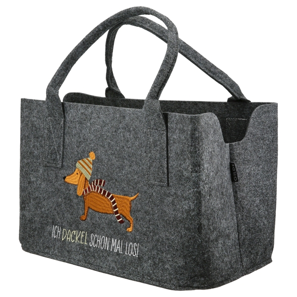 Filztasche Frieda mit Dackelmotiv dunkelgrau