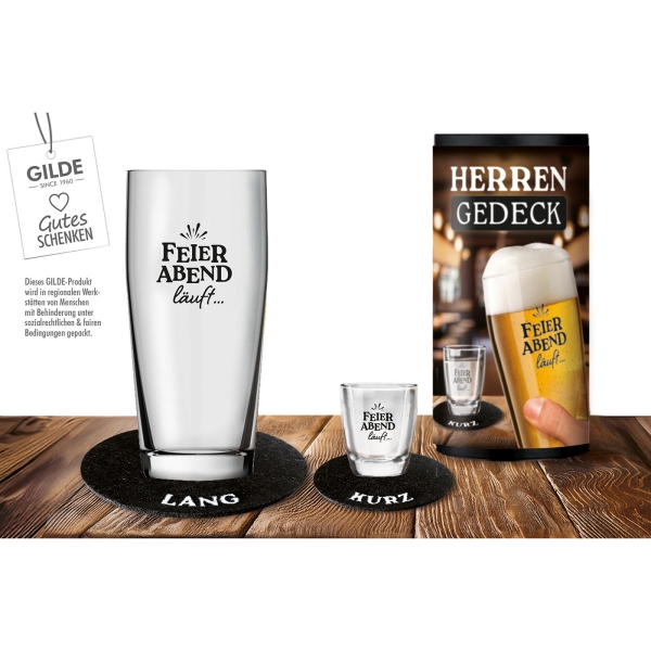 Herenservies "Feierabend läuft..." 4-delige set