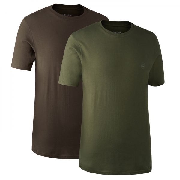 T-shirt 2-pack olijf/bruin