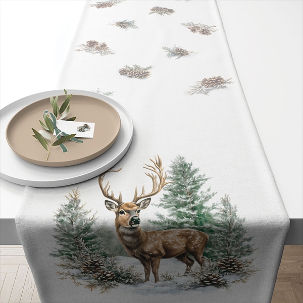 Tafelkleed met hert in het winterbos 40x150 cm
