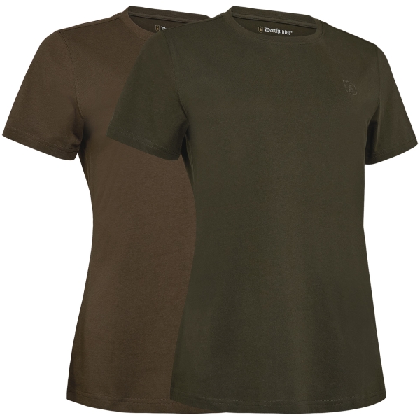 Dames basic T-shirt in een 2-pack olijf/bruin