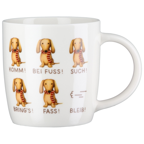 Beker met Frieda-teckelmotieven en een spreuk