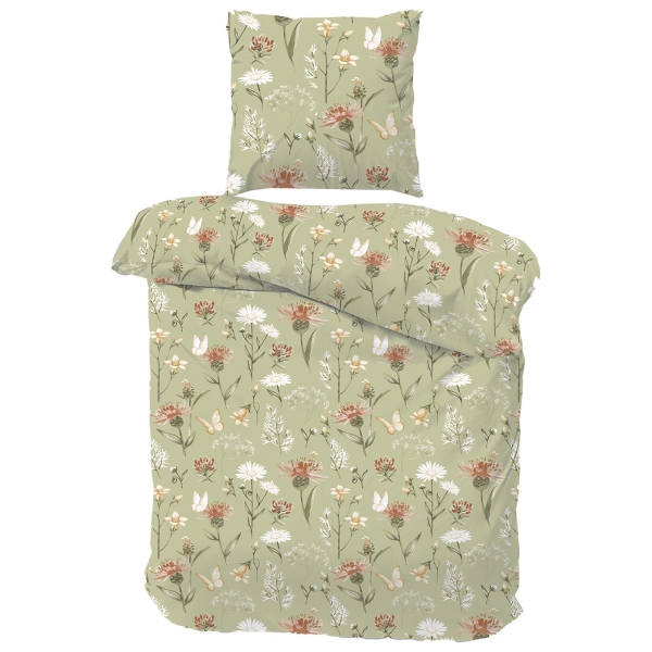 Beddengoed fijne vezel bloem weide groen 135x200 / 80x80