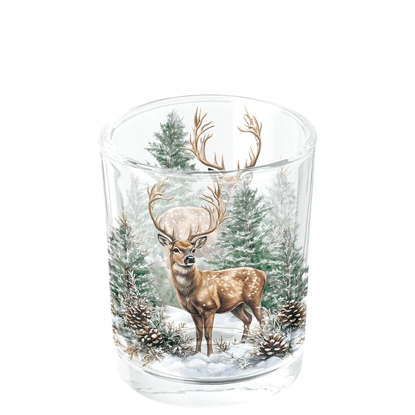 Theelichthouder: hert in het winterbos